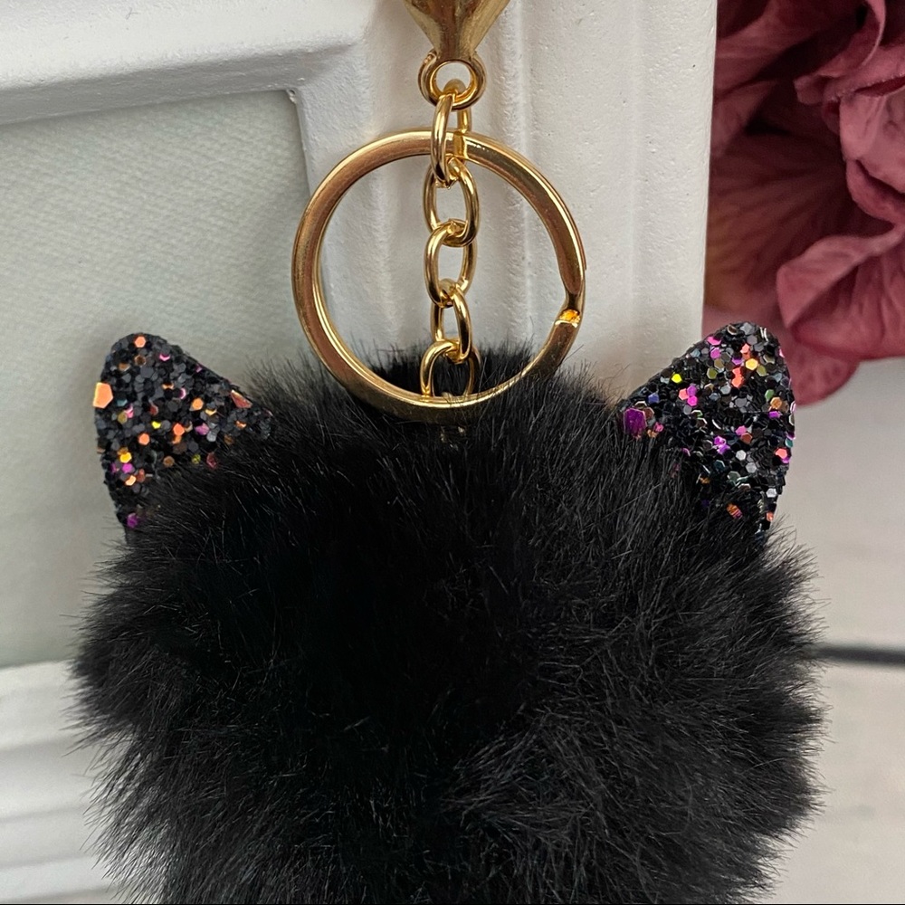 Fluffy Black Owl with Glasses Pom Pom Keychain - Picture 11 of 14